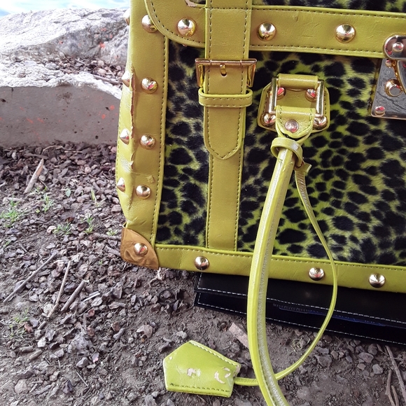 "Fall In Love" Fuzzy Green Cheetah Purse - Picture 2 of 4